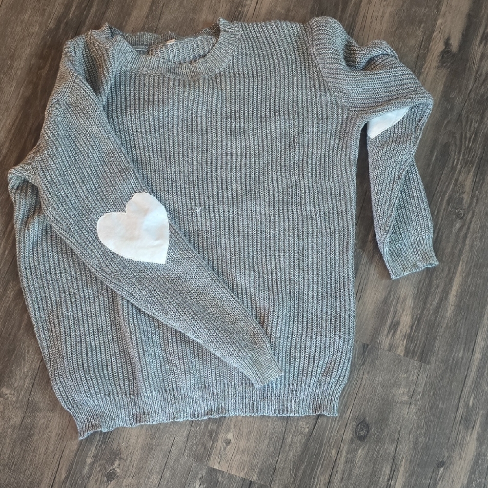 Gray Heart ElbowPatch Women's Sweater